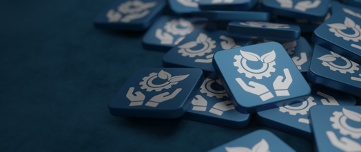 kleine blaue Fliesen mit dem Symbol Nachhaltigkeit - Konzept der blauen Fliesen